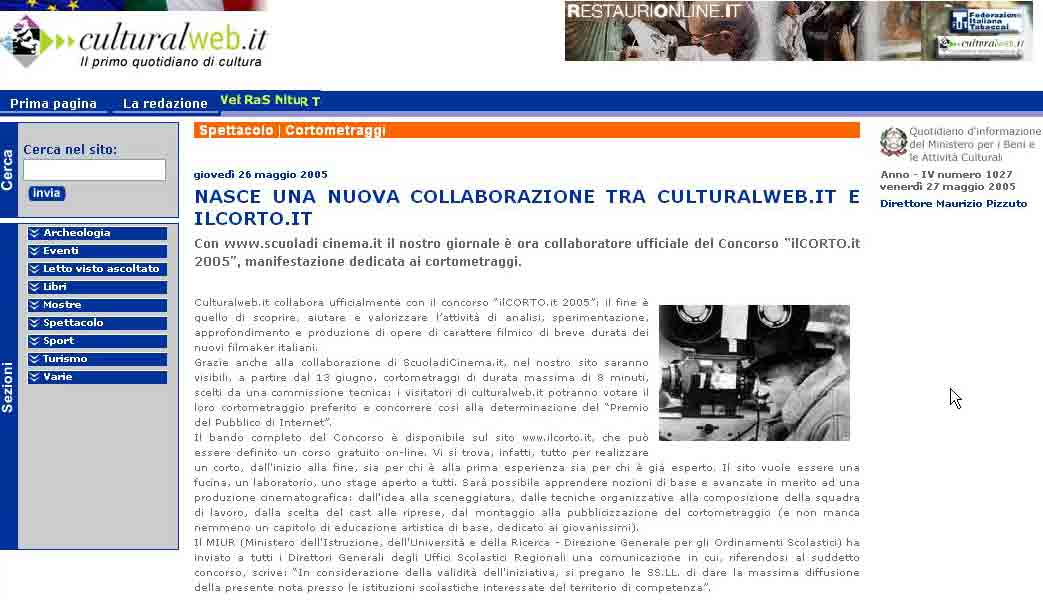culturalweb.it Quotidiano d'informazione del Ministero per i Beni e le Attività Culturali